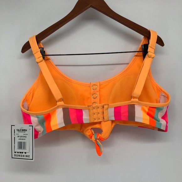 NWT California Dunshine Orange multi colorblock striped plus size Bikini Set 3X - Picture 5 of 14